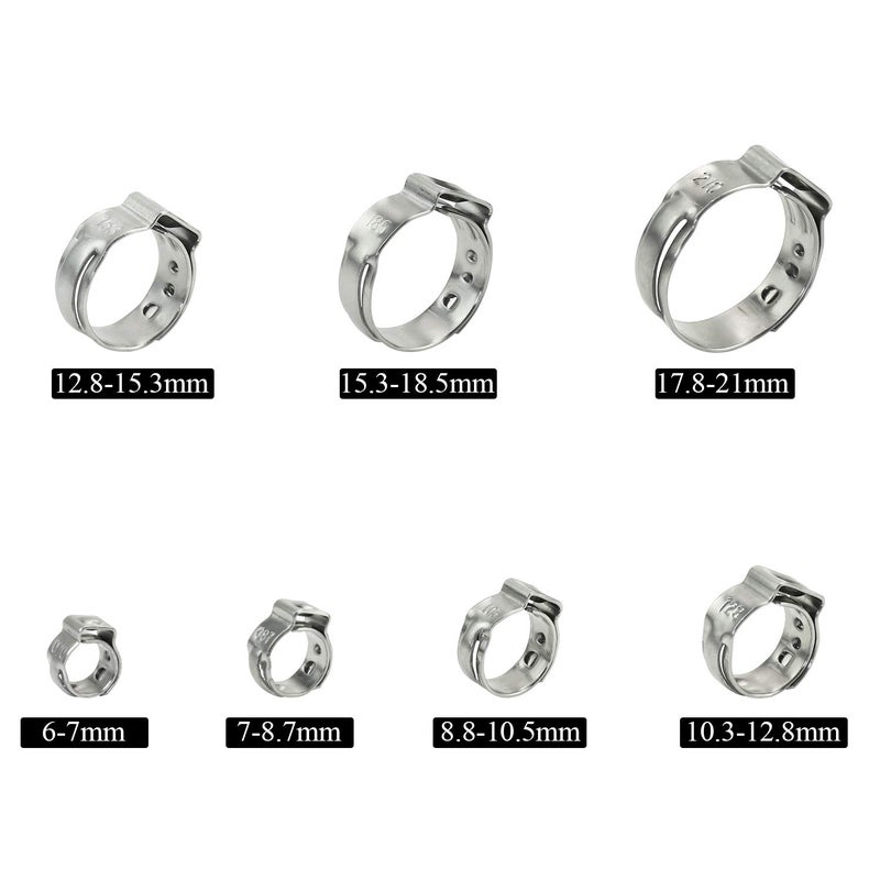 Sutemribor 304 Stainless Steel 7-21mm Single Ear Hose Clamps Assortment Kit, 128PCS - Image 3